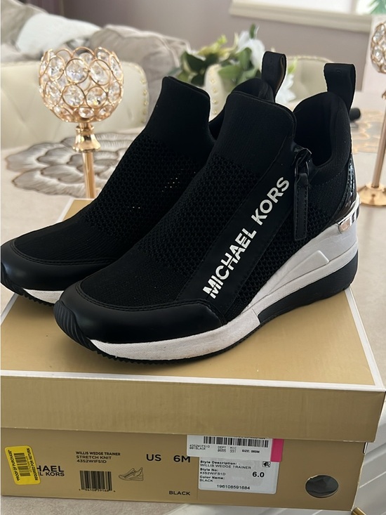 Michael Kors Shoes - Michael Kors Black Knit Slip-On Wedge Sneakers with White Sole